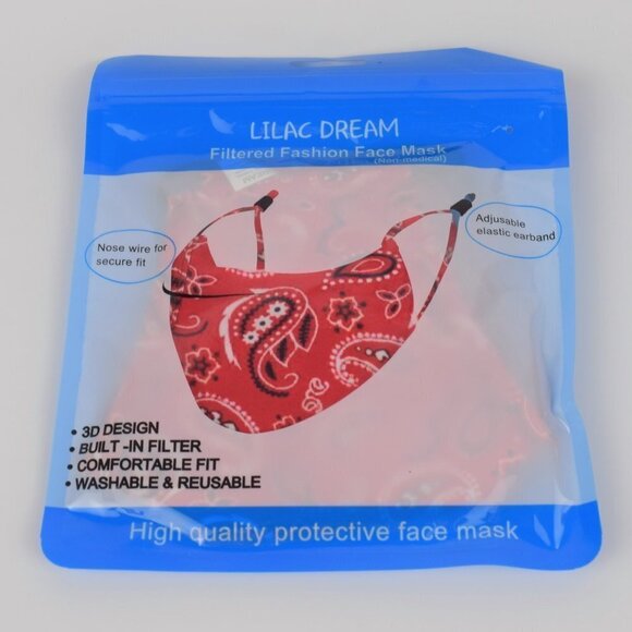 New Papaya Red Paisley 3-Layer Reusable Face Mask - Picture 2 of 4